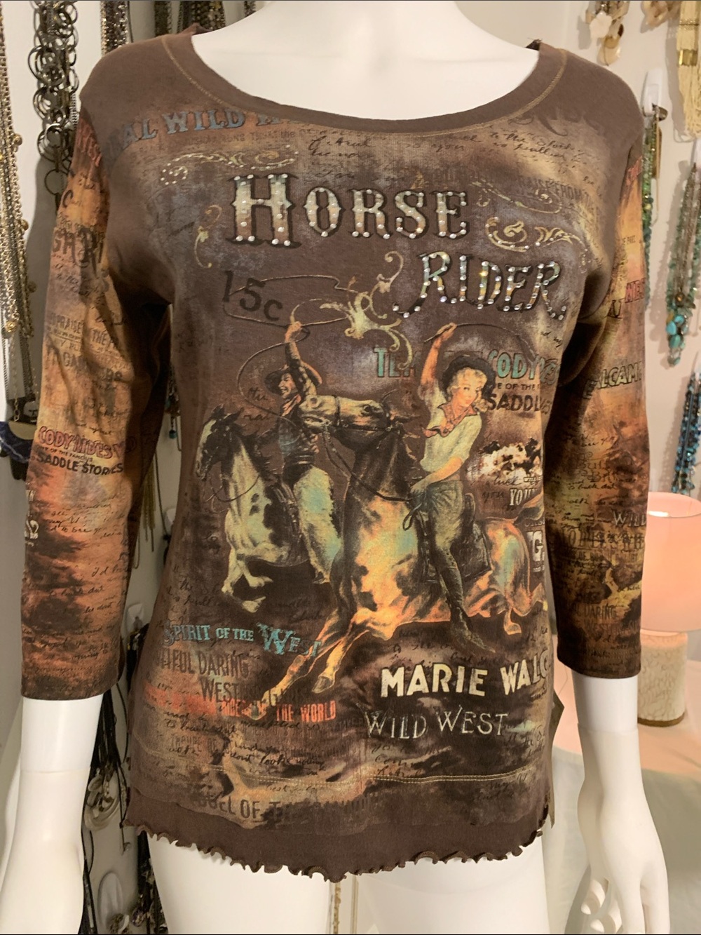 Cactus Brown Western Horse Rider Graphic Top